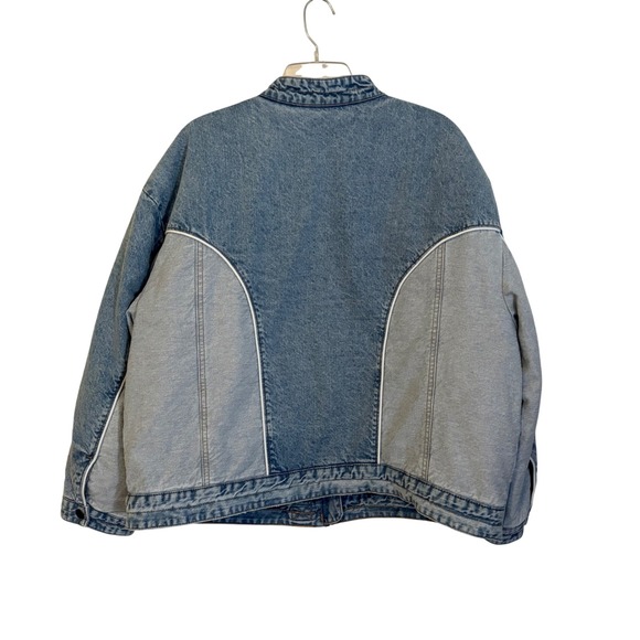 Wild Fable Womens Denim Jacket Blue Contrast Panels Full Zip Size XXL NWT - Picture 2 of 8